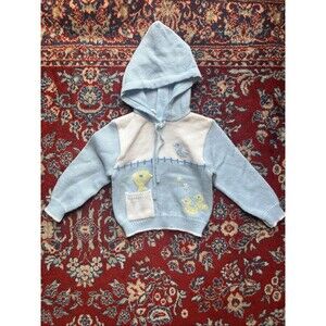 Vintage Quiltex Duck Spring White Infant Hooded Sweater Size 18 Months Zip